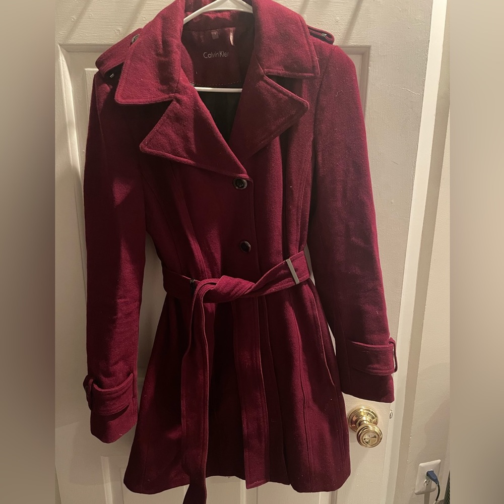 Burgundy Calvin Klein wool coat
